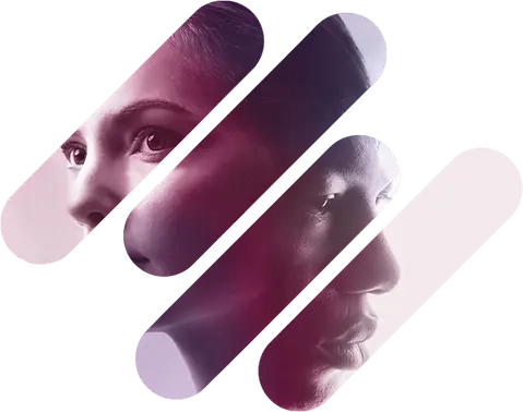 Diverse faces in chevron shapes representing audience diversity