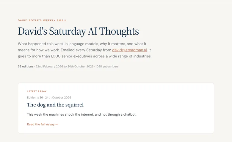 David's Saturday AI Thoughts page on steadman.ai